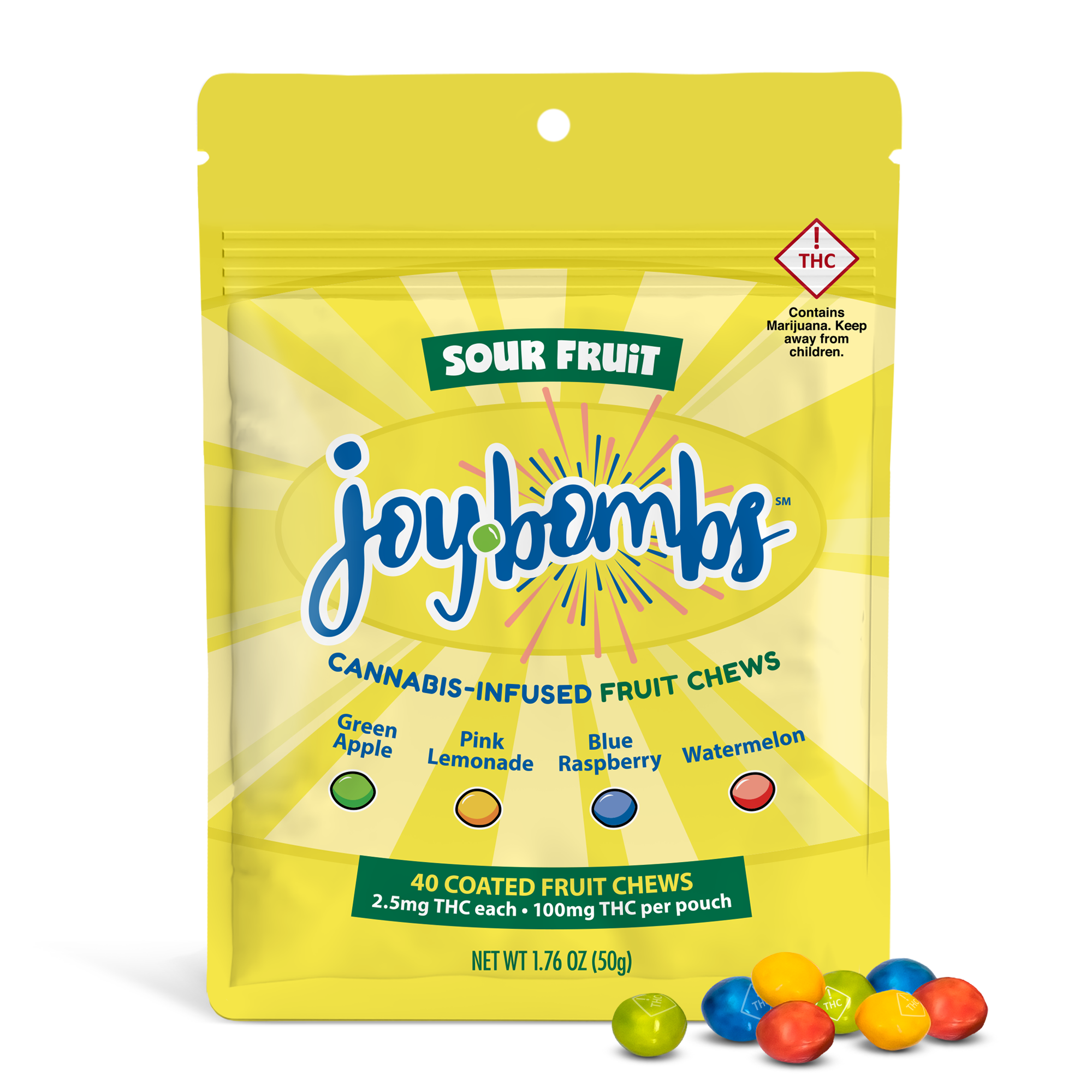 Joy Bombs Delta 9 THC Hemp Chews - Sour Fruit - 40 Count